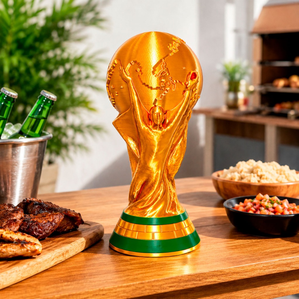 Réplica Tamanho Real 36,8 cm Taça Copa do Mundo 2026 Alta Resolução de Detalhes Plástico Resistente.