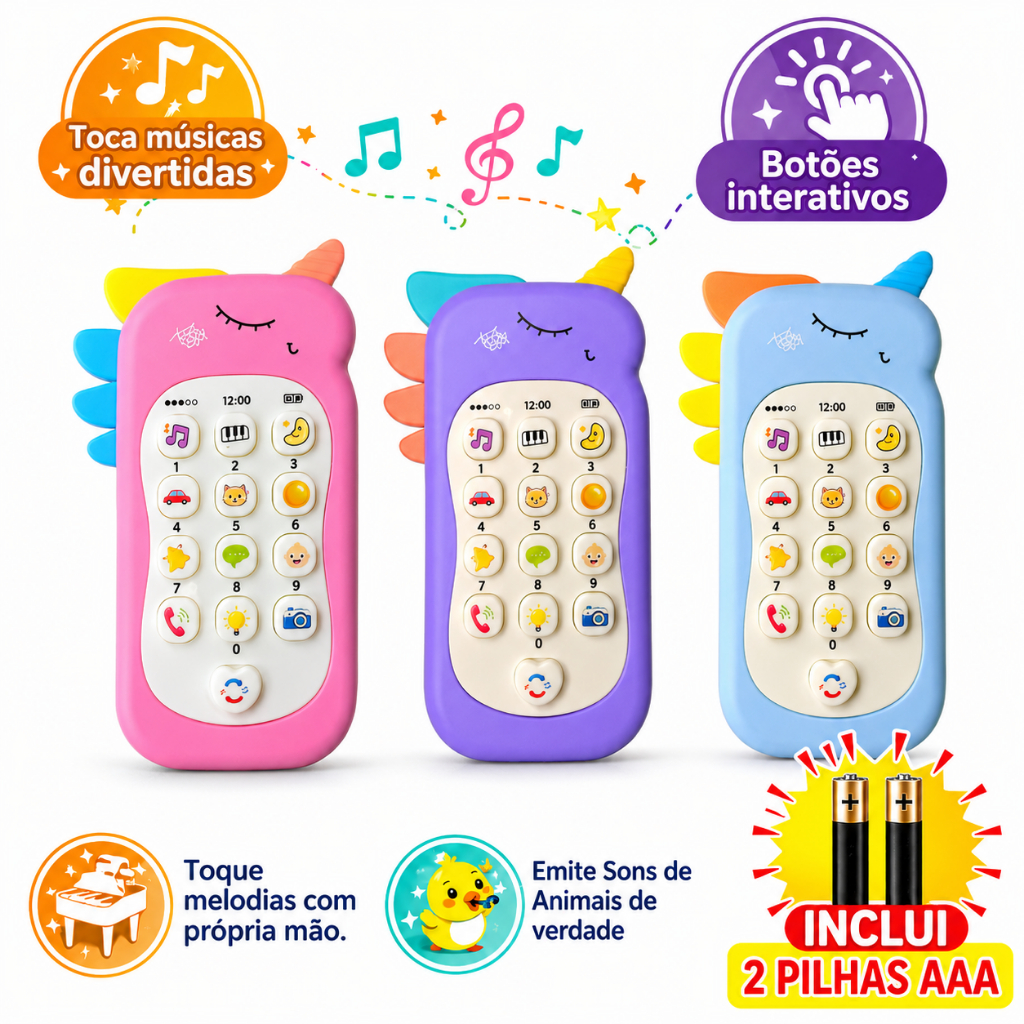 Celular Infantil Unicórnio Musical Interativo Luz Som Com Pilhas Telefone Capivara Bebê Educativo