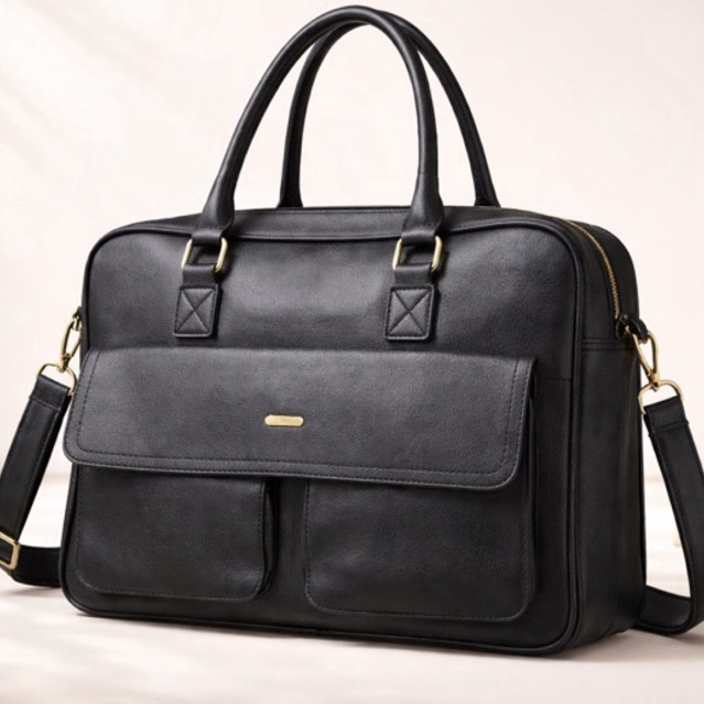 Bolsa Pasta Executiva Feminina Grande Preta Multifuncional Cabe Tudo Alça Longa + Mão Trabalho Faculdade Viagem Couro PU