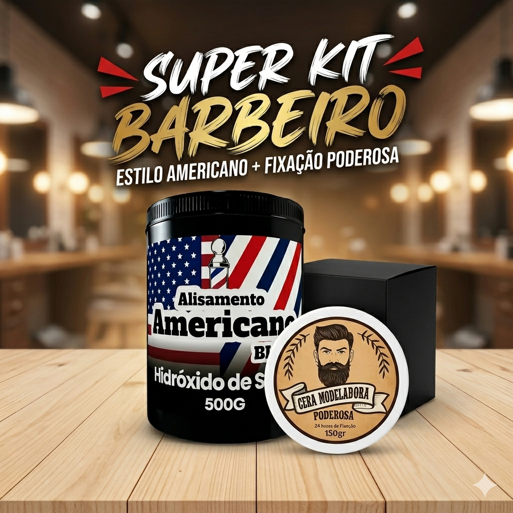 Kit Alisamento Americano 500G + Pomada Modeladora Poderosa 150G Finalizadora Masculino