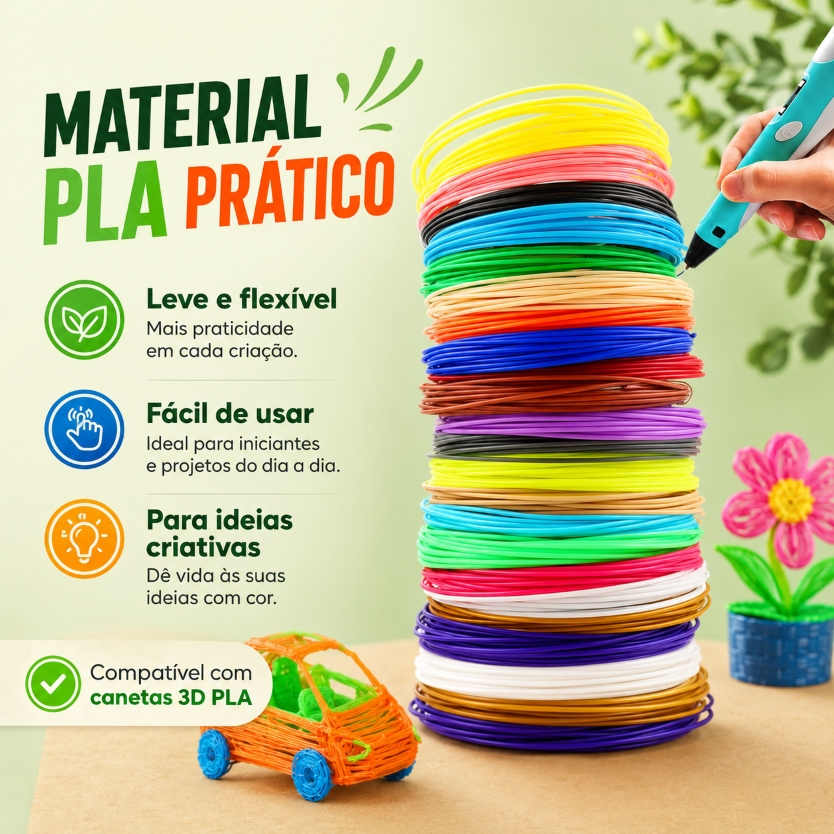 Refil Filamento PLA Kit 10/20 Cores 50/100m Para Caneta 3d Impressora