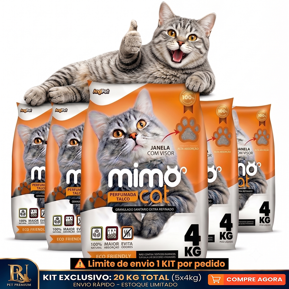 Kit 5 Areia Sanitária Higiênica Argila Natural para Gatos Grãos Médios Talco 20 kg Mimo Cat.