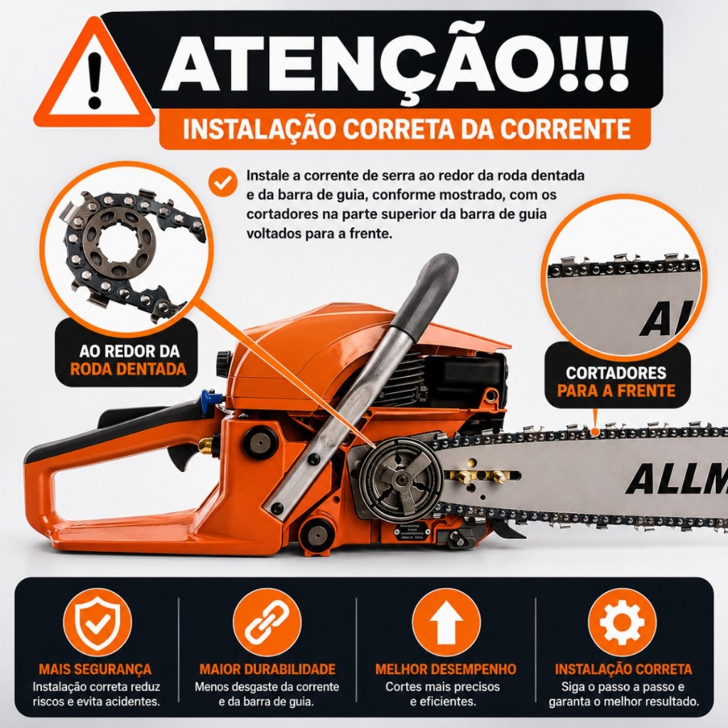 Motosserra 78cc Profissional 3,24HP a Gasolina com Sabre 20" 55cm para Corte Pesado e Alta Performance · foto 2