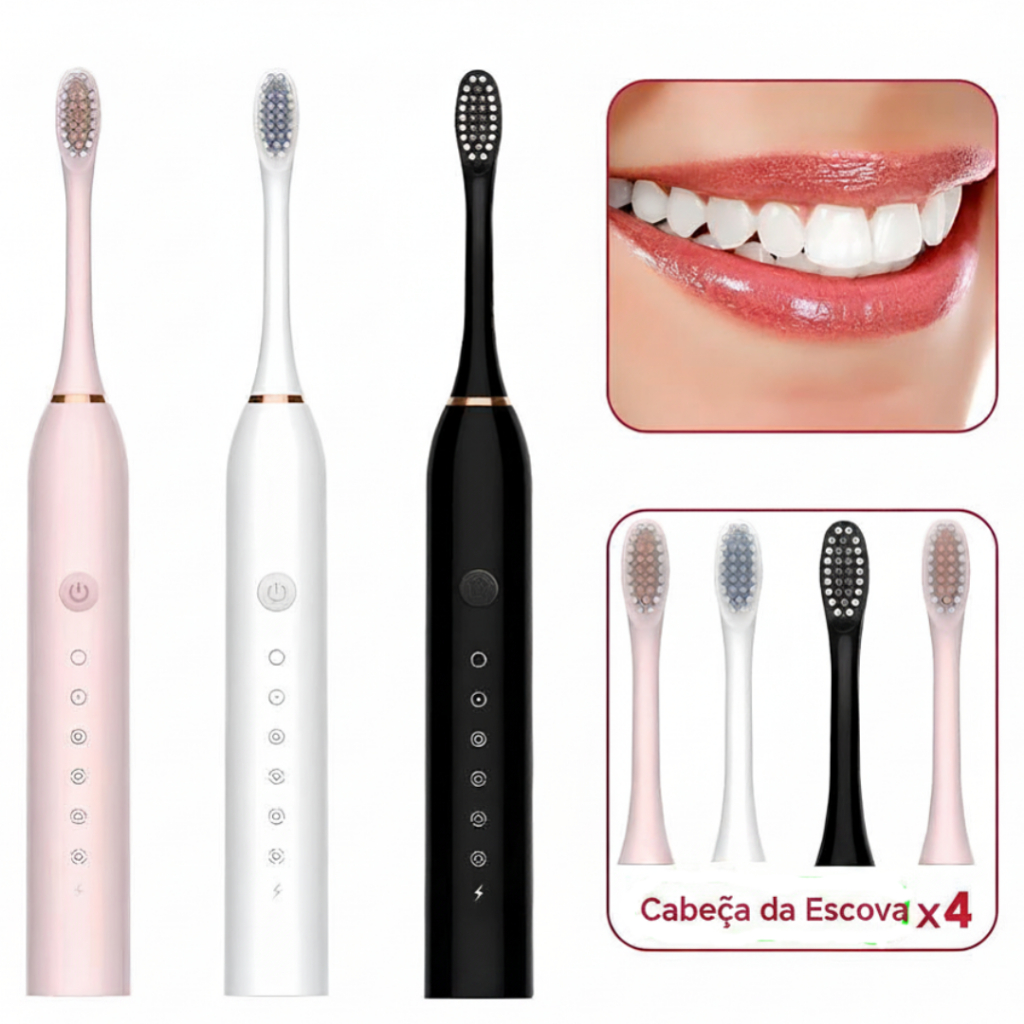 Escova de Dentes Elétrica Sônica 6 Modos Cerdas DuPont Recarregável Limpeza Profunda IPX7