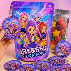 l Saquinhos Zip Guerreiras K-Pop Personalizados, Lembrancinha Festa Infantil menina