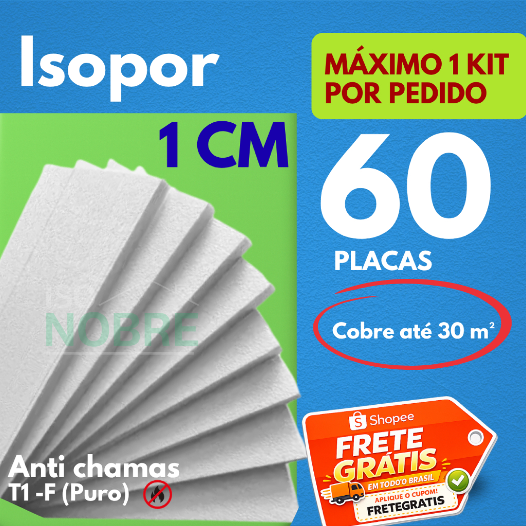 60 Placas EPS 1CM (10x400x1000) Anti-Chamas Tipo 1 Isopor Para Forro Construção Civil