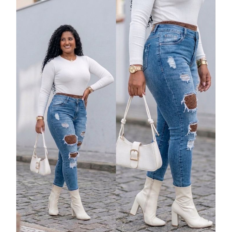 Calça Skinny de Lanzinha Meia Calça feminina segunda Pele Cintura Alta