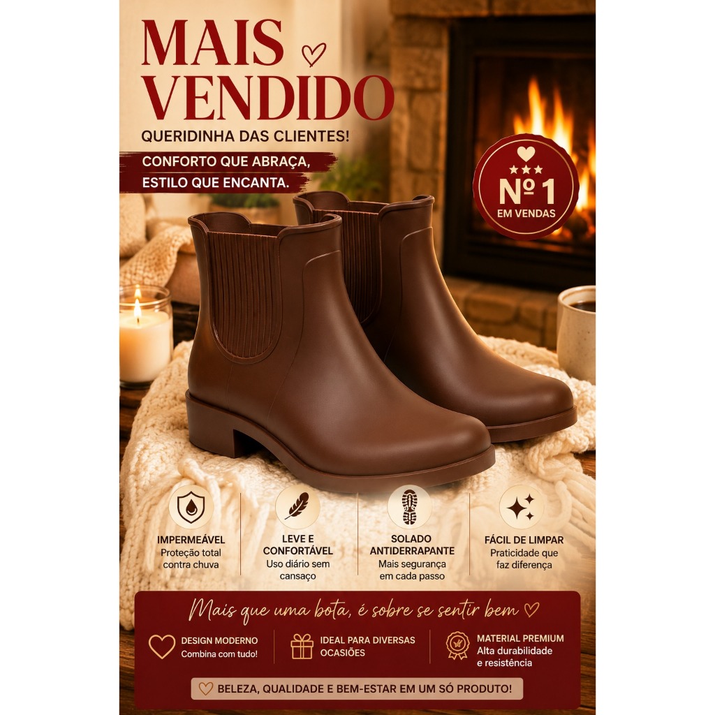Bota Feminina Galocha Cano Curto Impermeável Confortável Leve Antiderrapante Chuva Casual Moda Inverno Trabalho