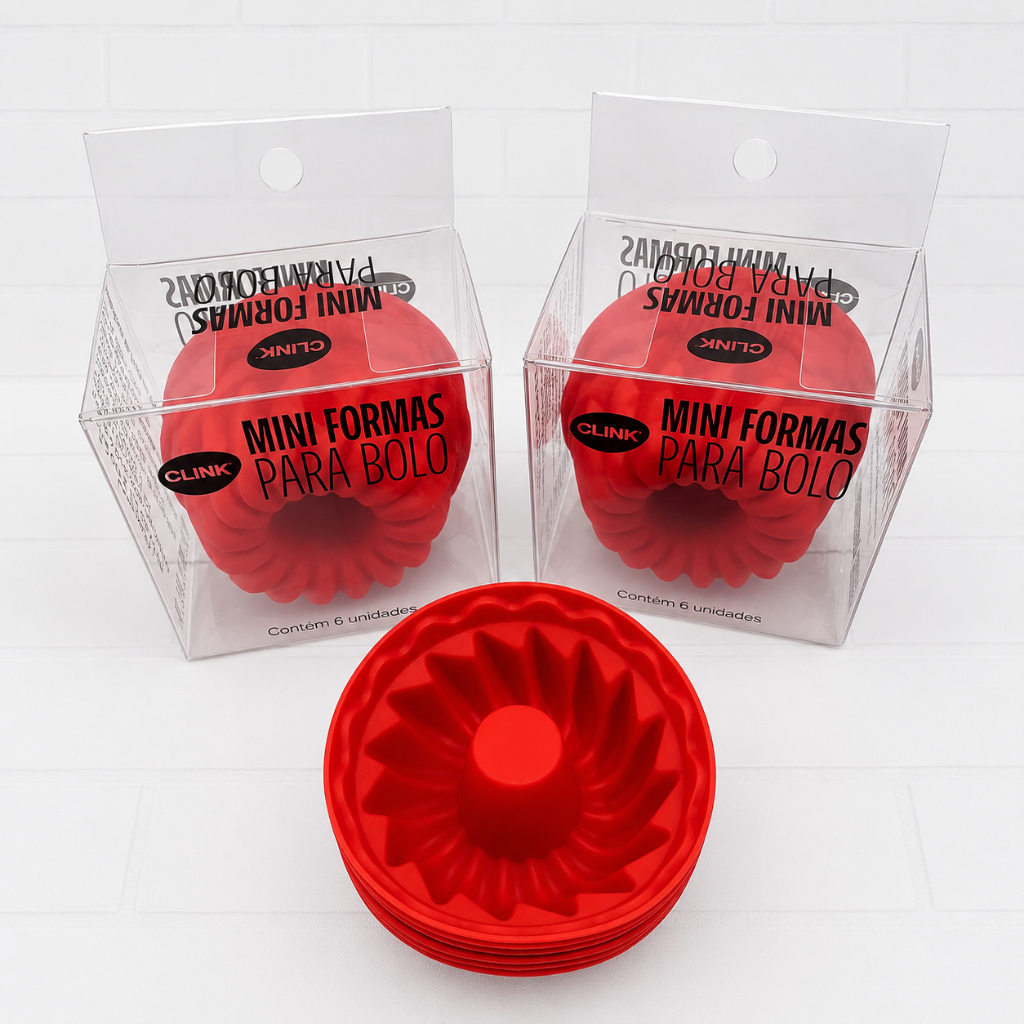 Mini Forma De Silicone CupCake 6un. 7,2x3cm Antiaderente Assadeira Bolo Pudim Forno AirFryer Lava-louças Vermelha Cinza