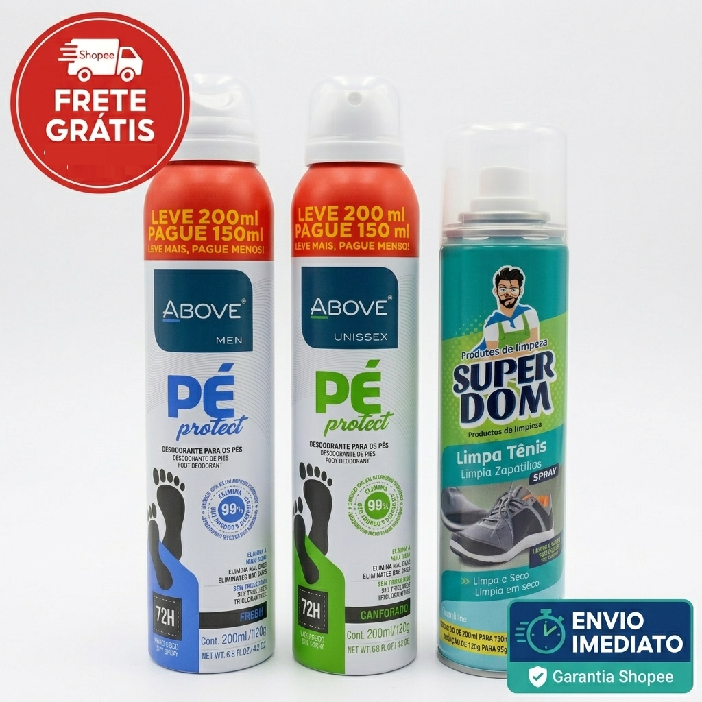 Desodorante para Pés Above Masculino 200ml e Feminino 150ml Jato Seco 72h