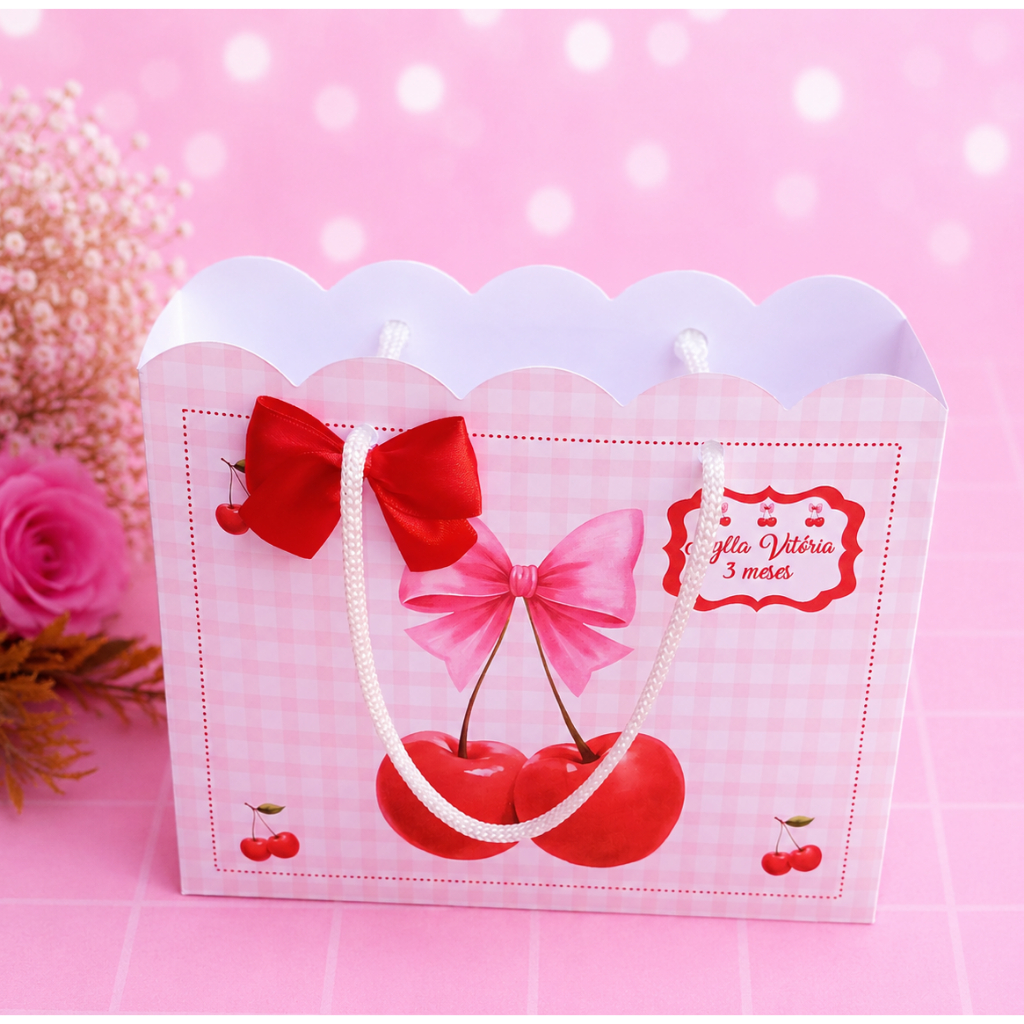 Sacolinha Cerejinha Kit festa | Personalizados | Aniversários | Papelaria Personalizada | caixinhas | Lembrancinhas