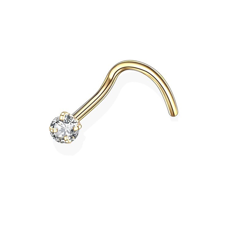 Piercing DE Nariz Nostril Dourado ou prata aço cirúrgico Pedra de Zirconia 2 mm 2,5 mm 3 Mm Ponto De Luz