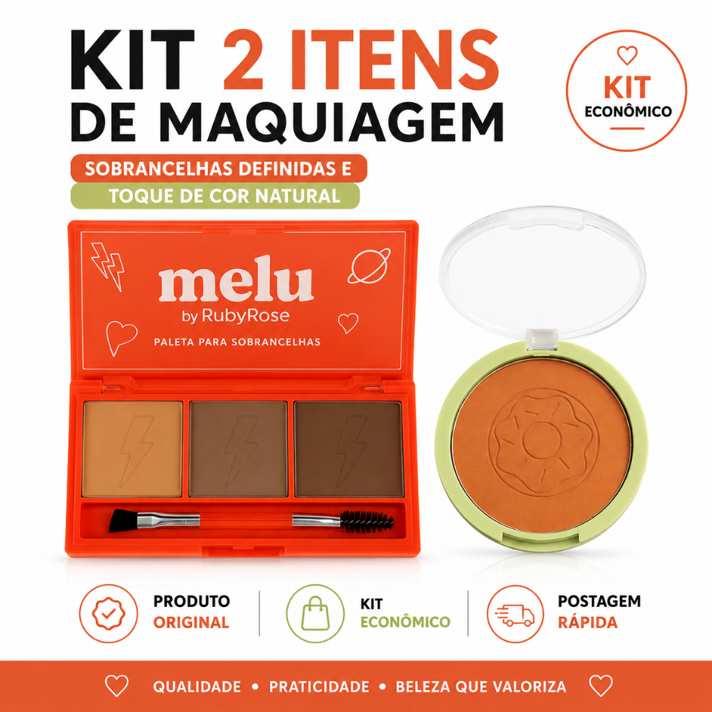 Kit 2 Un Maquiagem Facial Melu Ruby Rose Paleta Sobrancelha E Blush