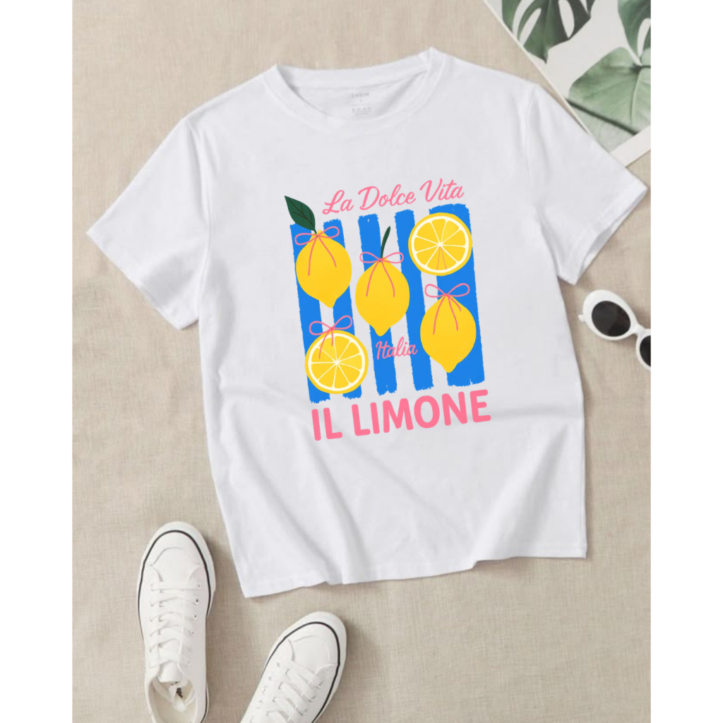 Camiseta Branca Estampa Lemon Moda Feminina Tendência 100% Algodão Premium Estilosa Confortável Casual