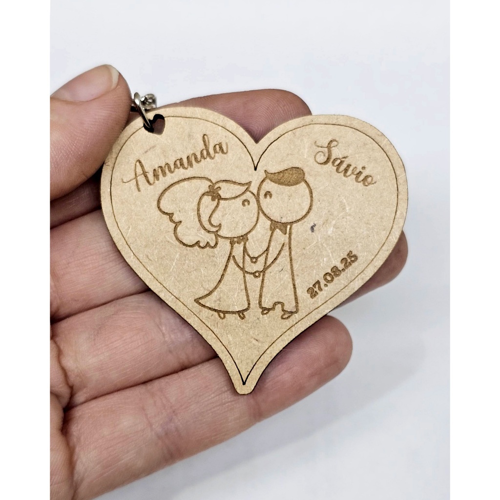 Kit 30 50 80 100 Chaveiro Coração Noivinhos Casamento MDF Personalizado Lembrancinha Atacado