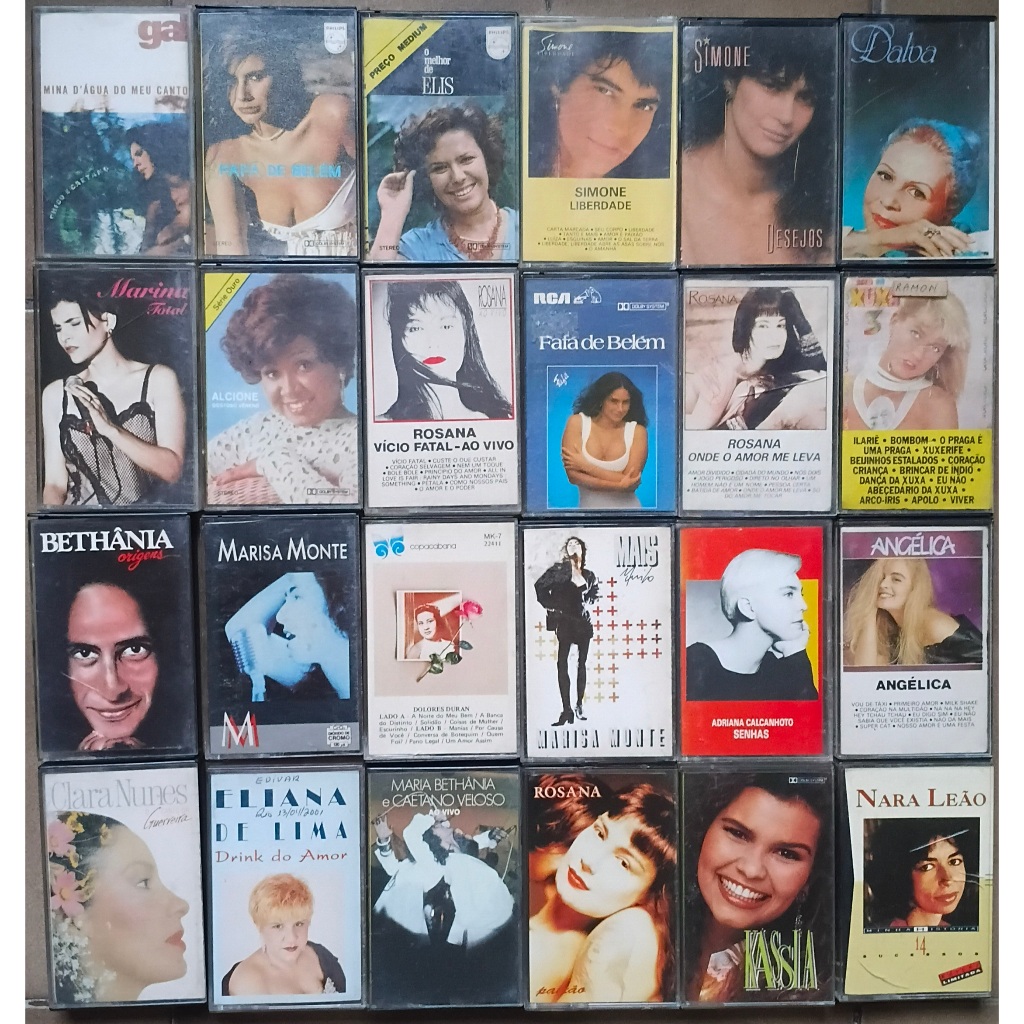 Lote 74 fita k7 Clara Nunes Marina Xuxa Gal Angelica Elza Soares Simone Rosana Nana Caymmi Bethania Elba cassete