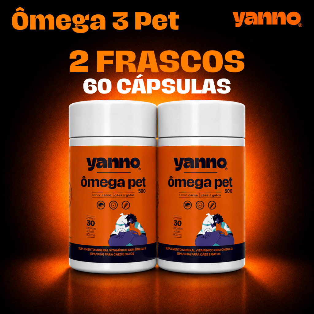 Suplemento Ômega 3 Pet Concentrado 60 Cáps (DHA + EPA) Cães Gatos Pelo e Pele Imunidade Sabor Carne