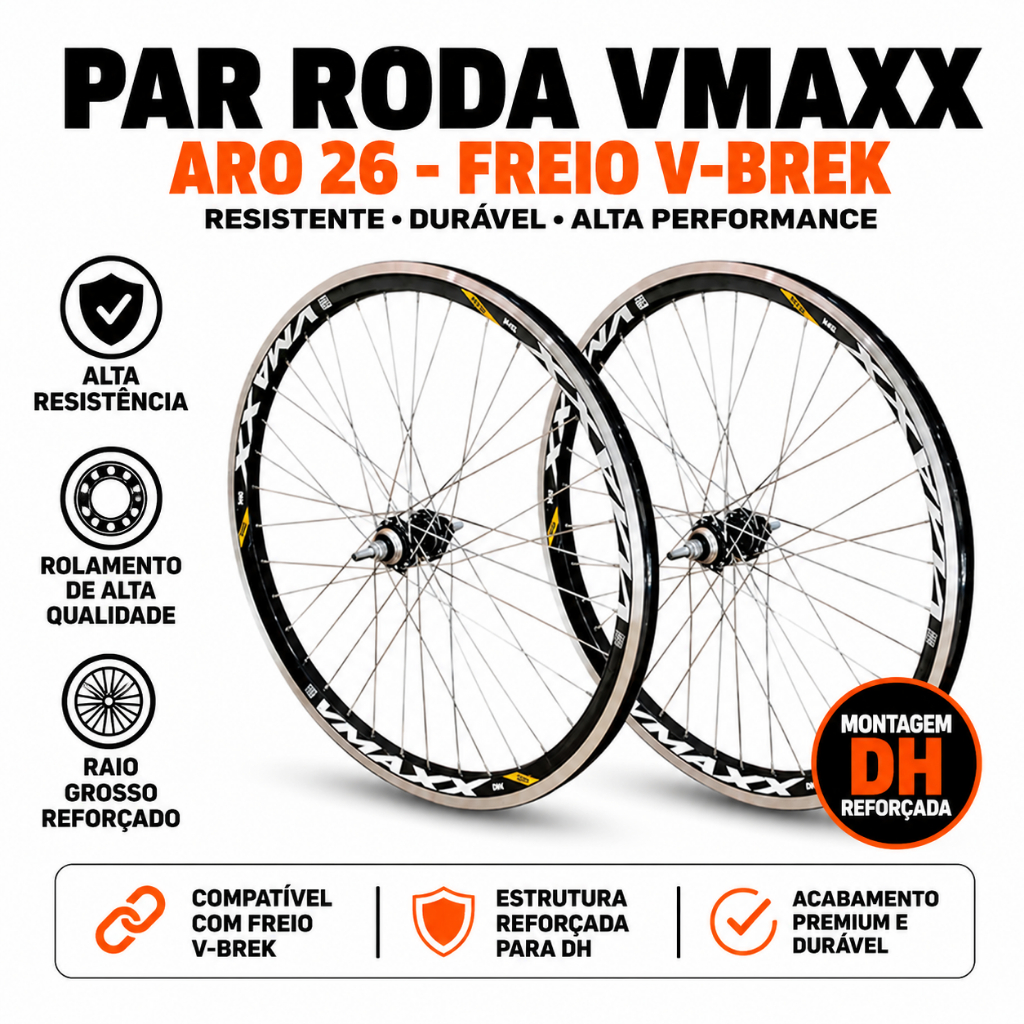 2 Roda Vmaxx Aro 26 Freio V-brek Raio Grosso Rolamento