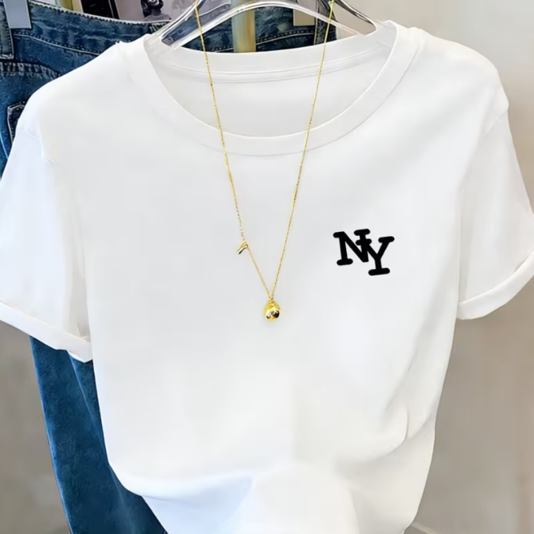 Camisa Camiseta Feminina NY Nova Iorque Cidade EUA Estilosa Confortável Tendência 100% Algodão