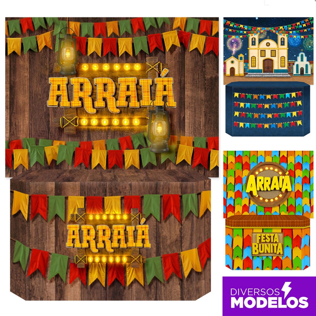 Kit Painel Festa Junina + Capa de Mesa Decorativa Sublimada Em Tecido Veste Fácil
