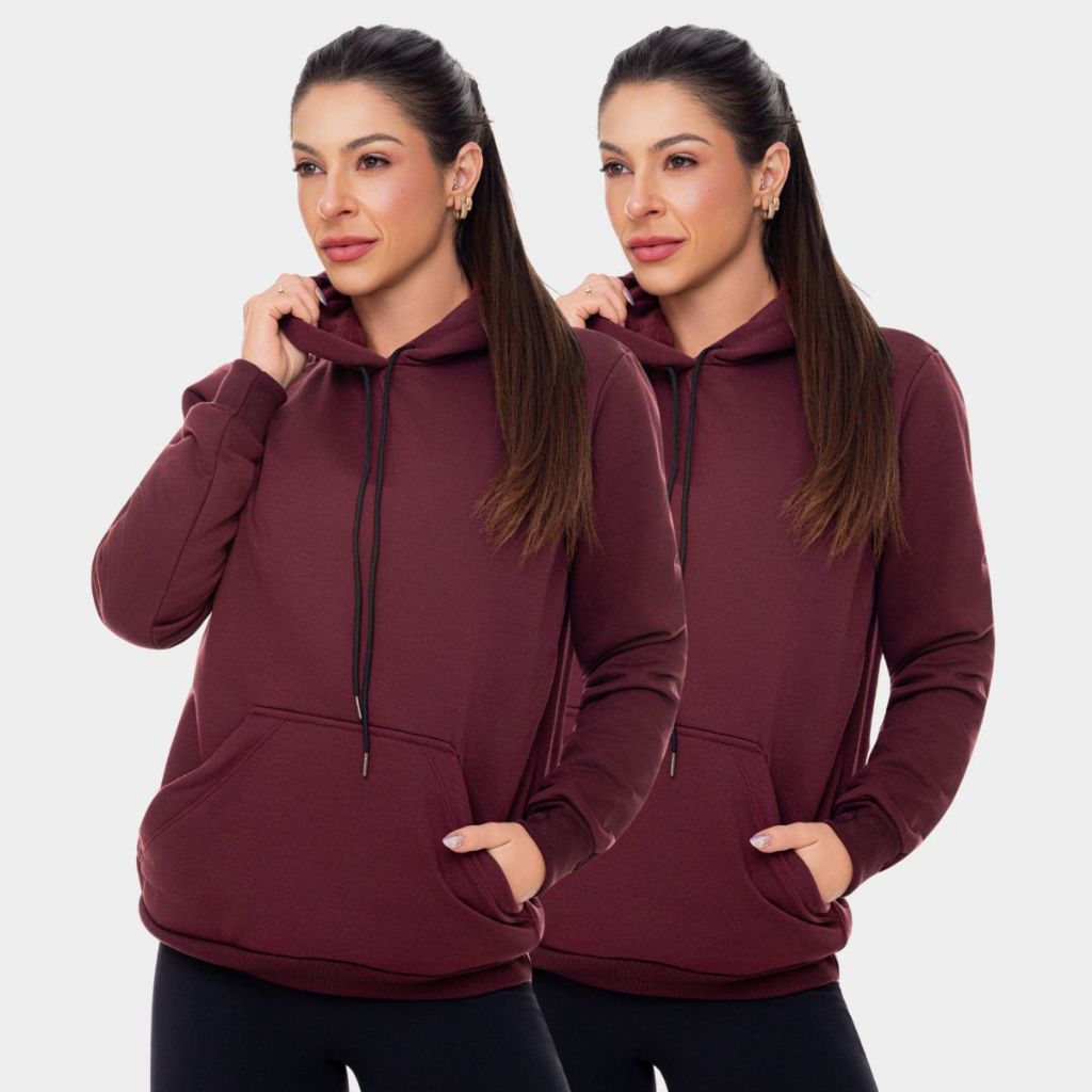 Kit 2 Moletom Moleton Moletom Canguru Térmico Algodão Unissex Blusa Frio Confortável Inverno Casaco