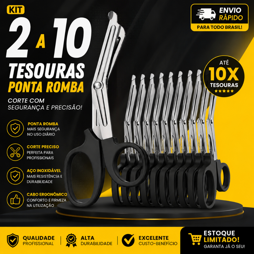 kit 2 a 10 Tesoura Ponta Romba Corta Vestes Aph Primeiros Socorros Profissional