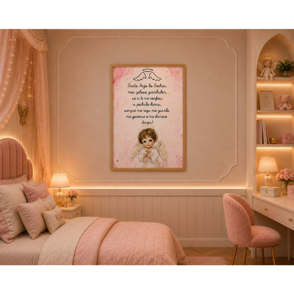 Quadro Decorativo Infantil Santo Anjo Quarto Menina