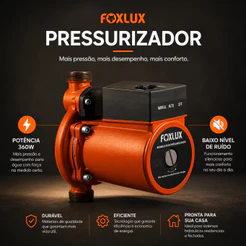 Bomba Pressão Água 360W Bomba Pressurizadora Foxlux 220v Pressurizador Caixa D'Água 3600L/Hora
