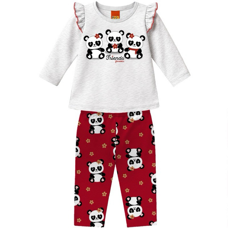 Conjunto infantil Kyly Menina Inverno Meia Estação Blusa Manga Longa e calça Legging estampada ou lisa