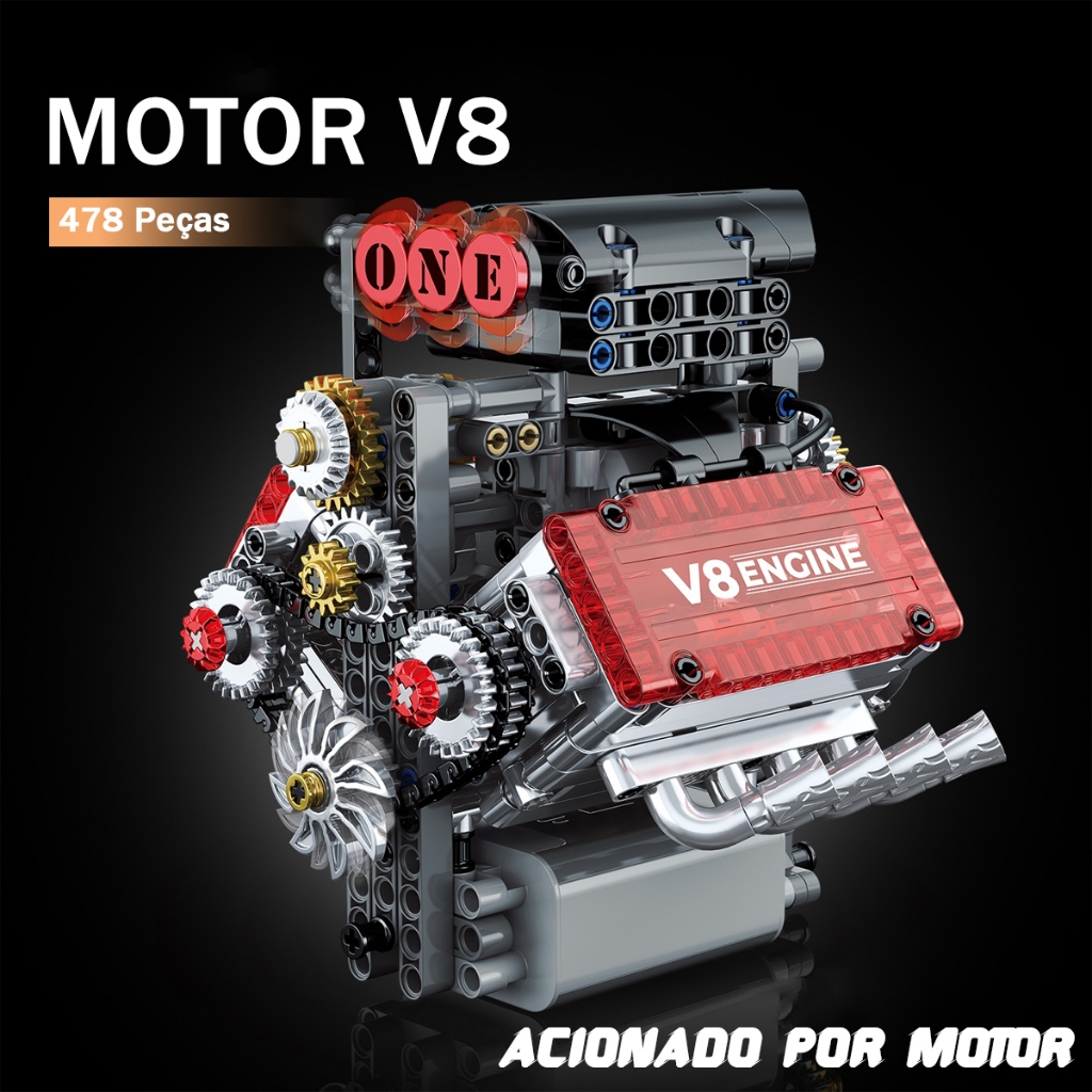 Motor V8 transparente para montar com blocos de montar STEM elétrico conjunto de 478 peças Brastoy