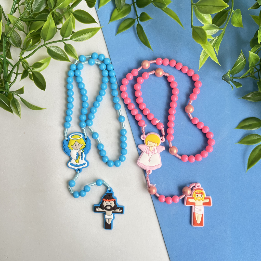 Terço Infantil Anjo da Guarda Azul e Rosa (Modelo enviado de acordo com a disponibilidade do lote)