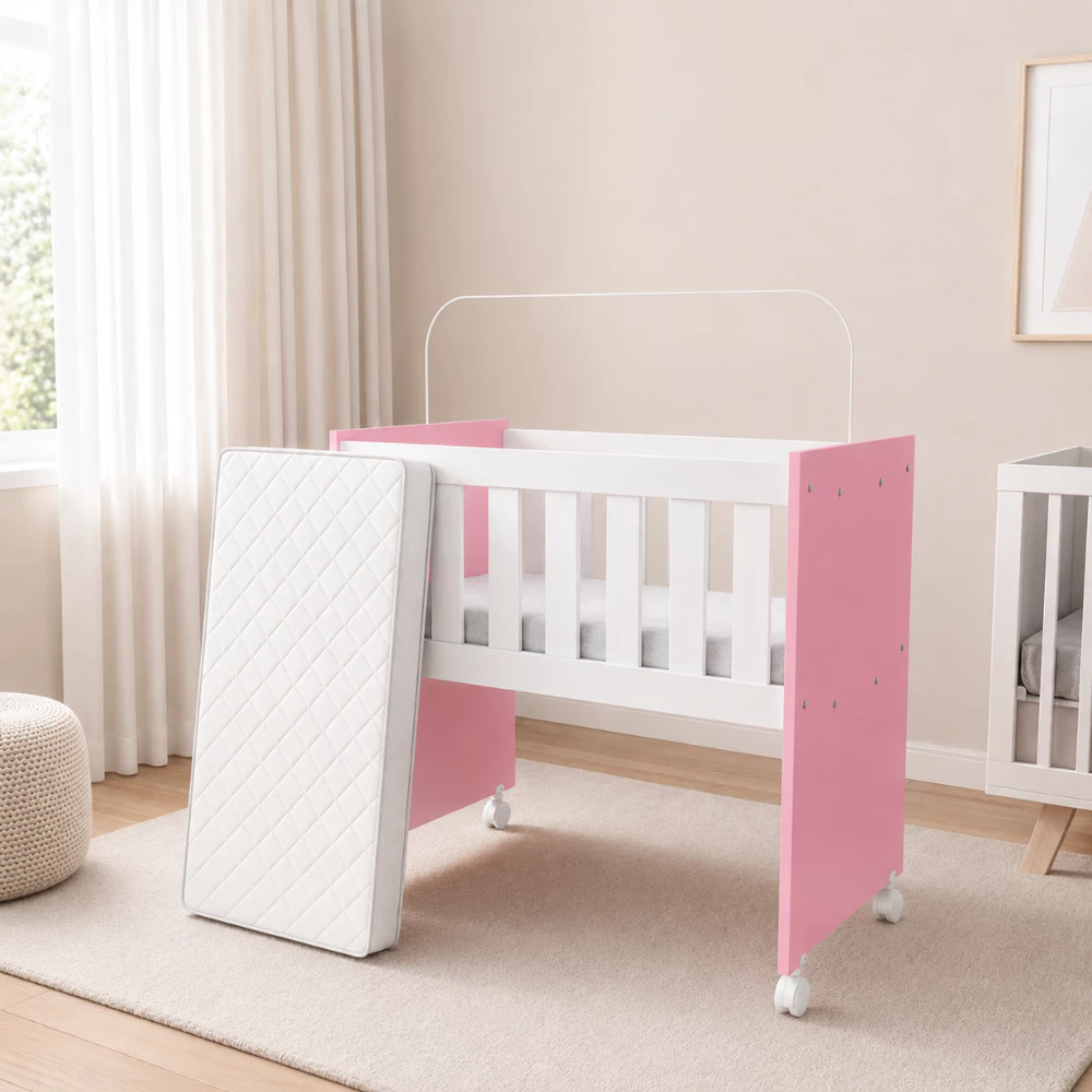 Mini Berço Moisés Rosa Colchão Incluso Com Rodízios Suporte Mosquiteiro Berço Portátil Bebê Menina