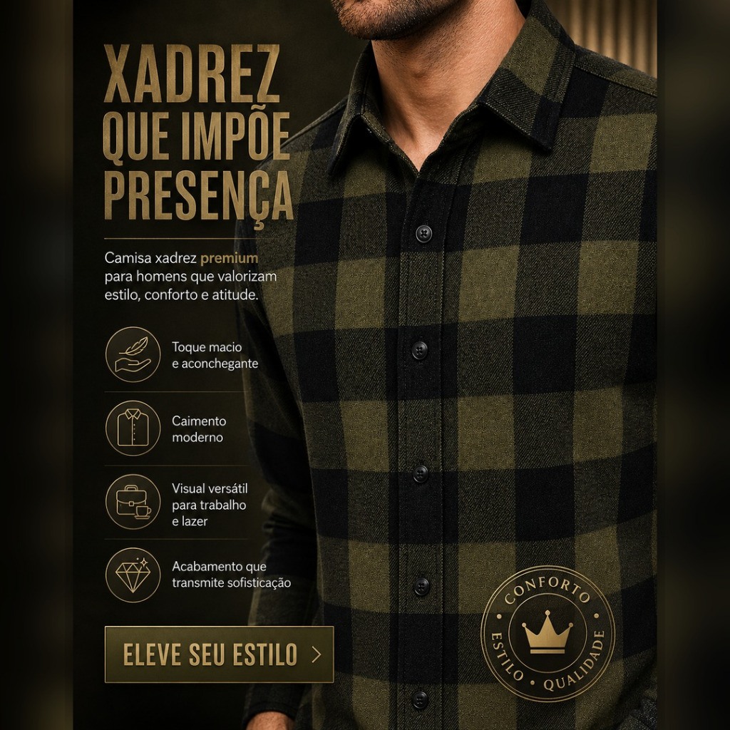 Camisa Social Masculina Nobre Tecido Flanela Dupla Premium Manga Longa Sofisticada Elegante e Quente