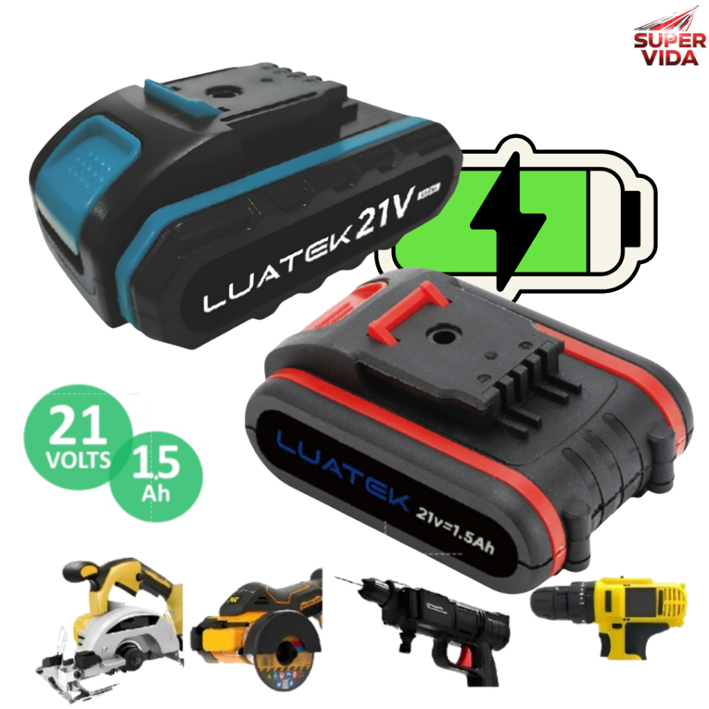 Bateria de Litio Recarregavel 21V 1.5Ah para Ferramentas Eletricas Furadeira Encaixe Azul Vermelho