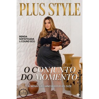 Conjunto Feminino Plus Size Couro Eco Blusa Renda & Short Saia Luxury Elegante