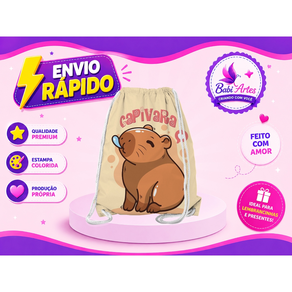 Mochilinha Saco Capivara Festa Aniversário Lembrancinha Saquinho Infantil Envio Rápido