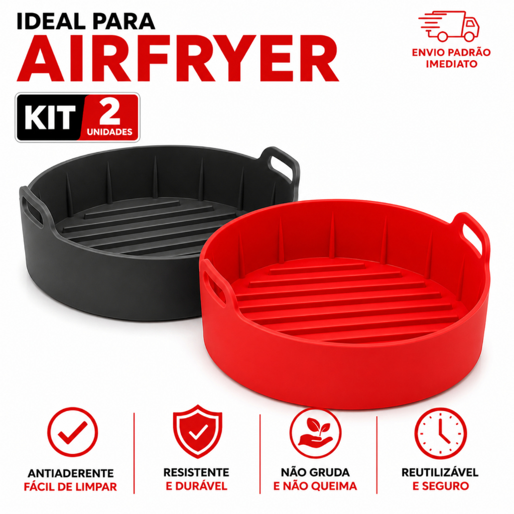 Forma De Silicone AirFryer Antiaderente Redonda 2,5 à 3,5 Litros