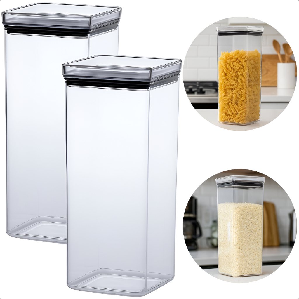 Kit 2 Potes Herméticos Para Macarrão e Massas Transparente Alta Vedação Organizador Mantimentos
