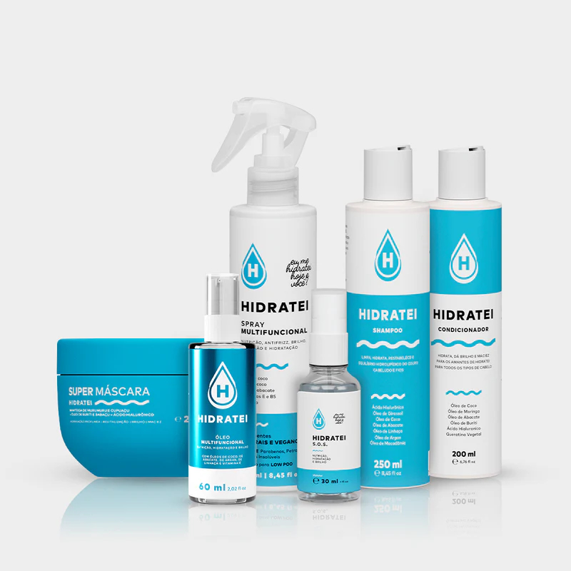 Kit Linha Completa Hidratei: Shampoo + Condicionador + Máscara + Óleo + Spray + SOS Sérum
