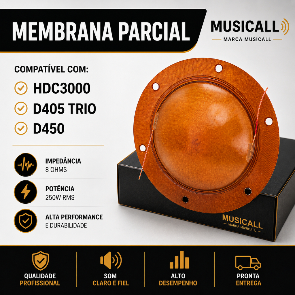 Reparo Membrana Parcial Para Reparo D405 Trio D 405 Trio Hdc3000 Musicall Para Som Automotivo Profissional e Residencial