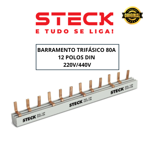 BARRAMENTO TRIFASICO DIN STECK 12P 80A