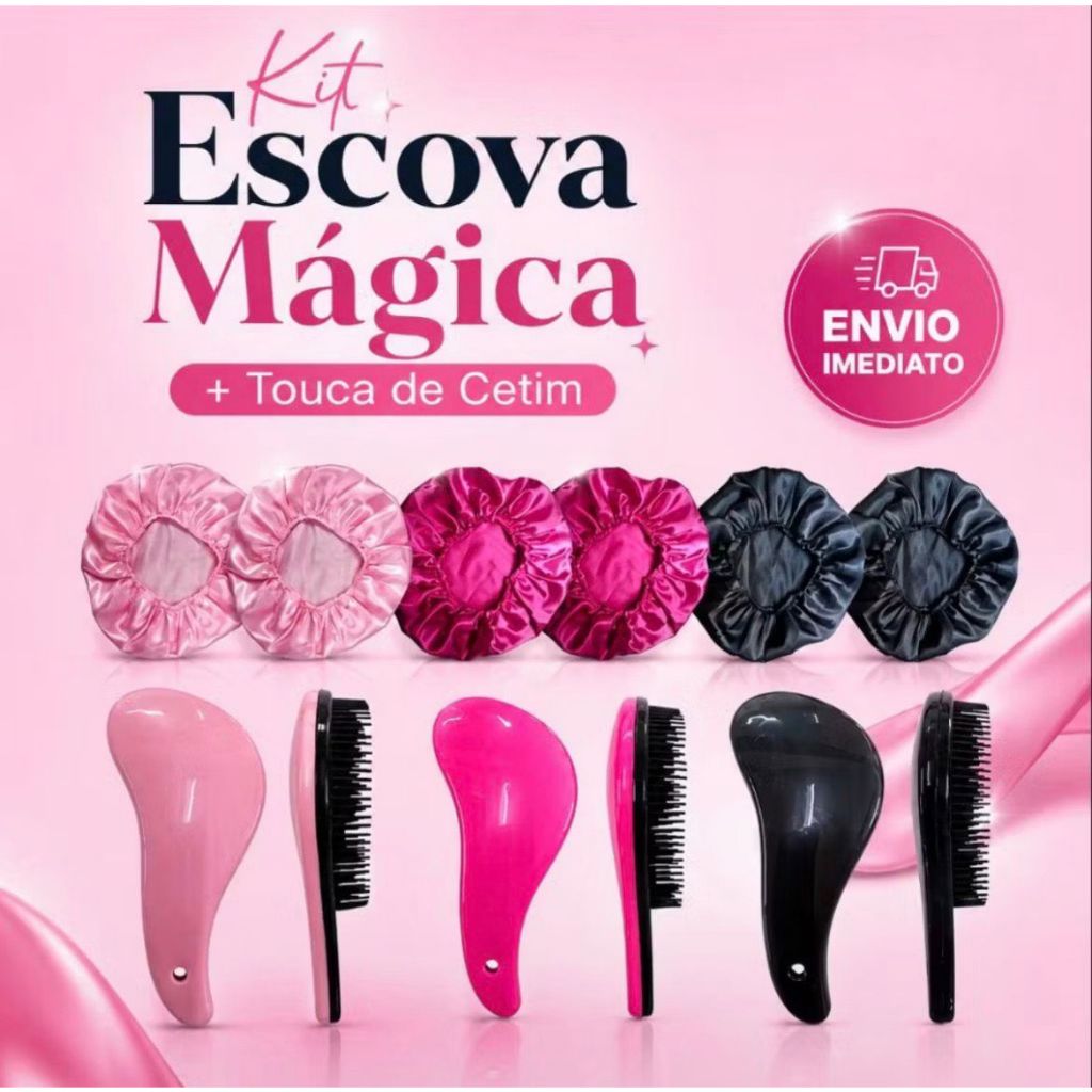 Kit 14 peças, 7 Touca de Cetim e 7 Escovas MÁGICA Sem Quebrar Os Fios salão beleza CABELO