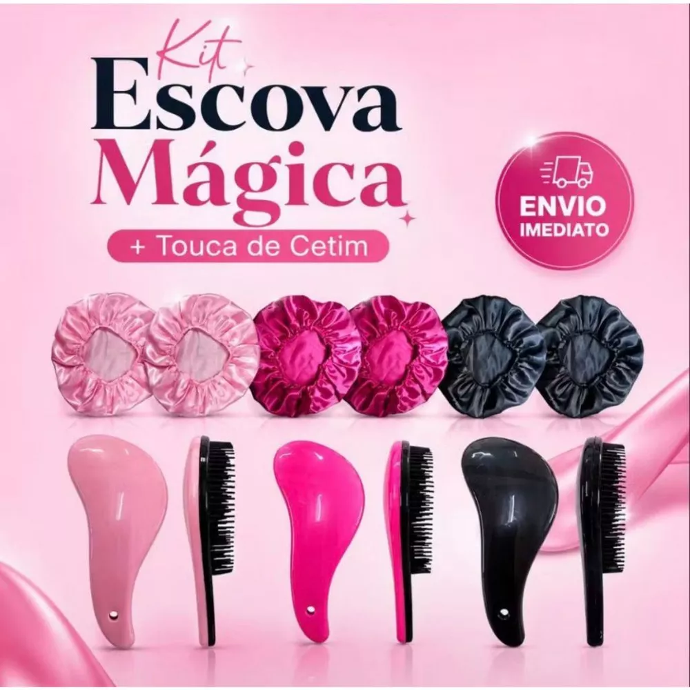 Kit 14 peças, 7 Touca de Cetim e 7 Escovas MÁGICA Sem Quebrar Os Fios salão beleza CABELO