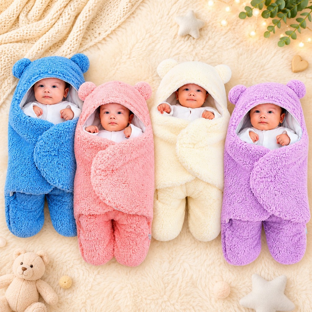 Saco de Dormir Bebe Ursinho com Sherpa Inverno Menina e Menino Charutinho Enrolar o Bebe