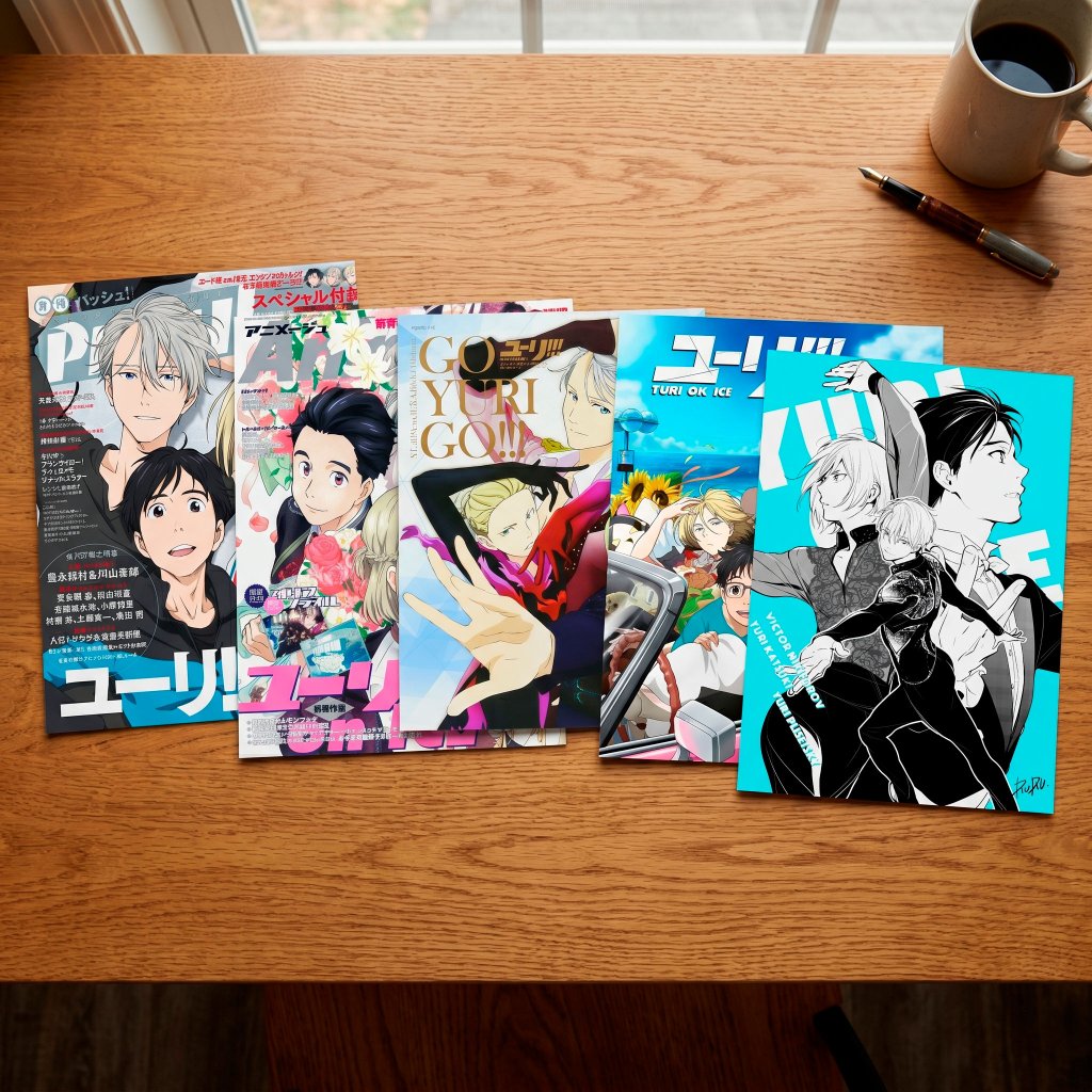 Kit 5 Pôsteres Adesivos Yuri on Ice Anime Alta Qualidade Tinta Pigmentada Não Desbota