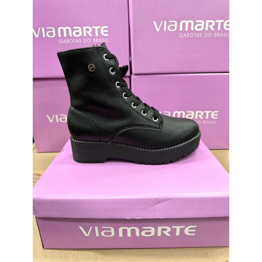 Bota Coturno Feminino Casual Via Marte Preto Cano Curto Tratorada 004-001