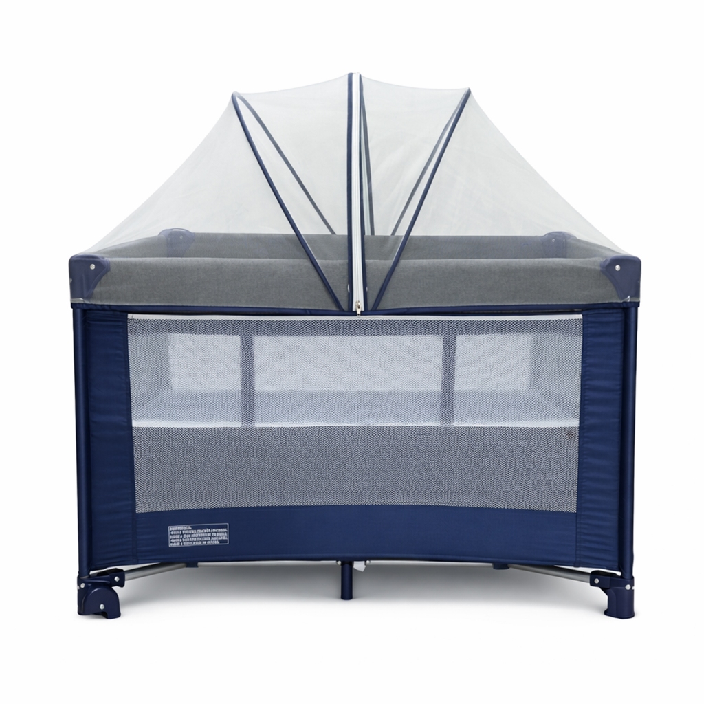 Berço Portátil Infantil Cercado Desmontável com Mosquiteiro - Azul