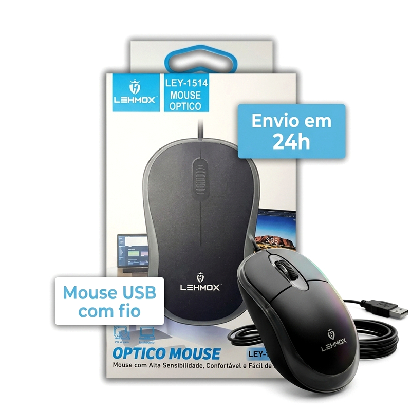 AC MOUSE COM FIO USB 1200 DPI - ÓPTICO ERGONÔMICO - PLUG AND PLAY - COMPATÍVEL PC NOTEBOOK WINDOWS