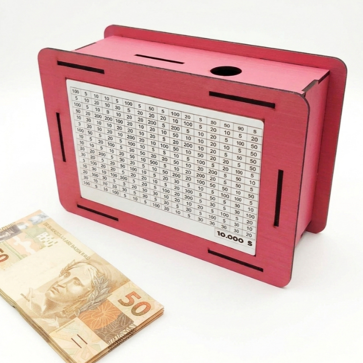 Cofre Rosa Woodbox Metodo Japones Para Economizar e Guardar Dinheiro 20x13,5cm