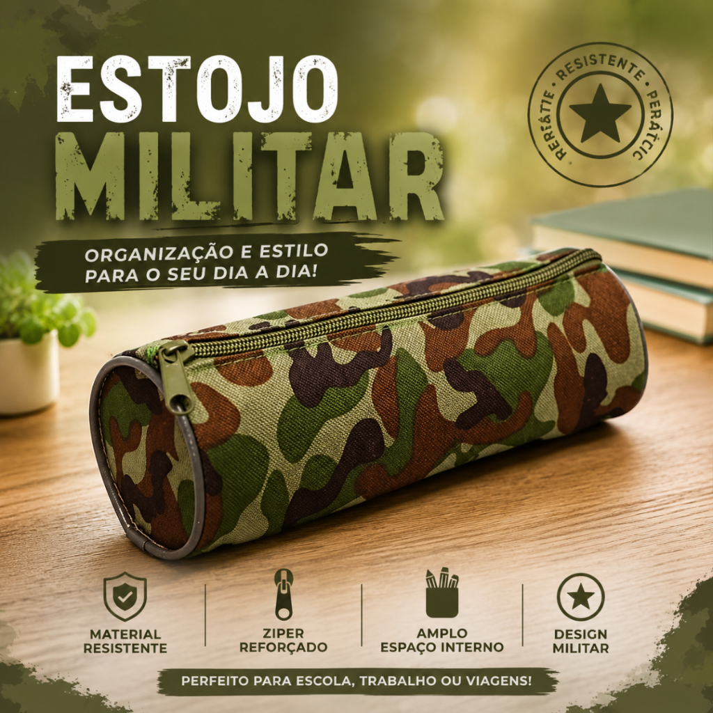 Estojo Escolar Estampa Camuflado Redondo Unidade